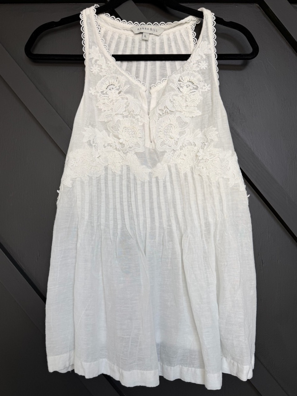Anthropologie Ranna Gill Linen Lace Tank in White, Size Large - Picture 5 of 12